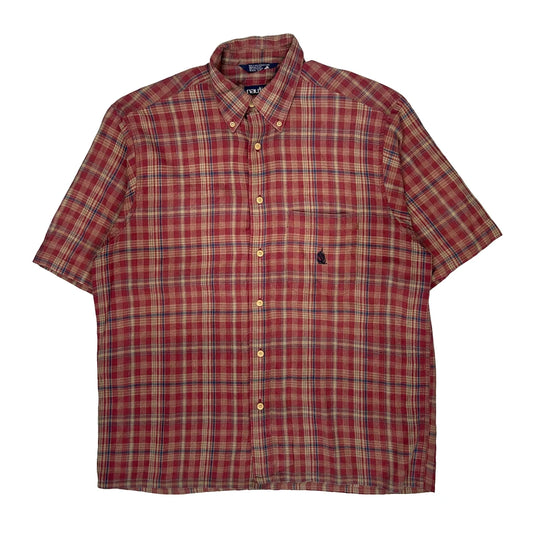 Vintage Nautica Checked Short Sleeve Shirt - Medium Red Cotton
