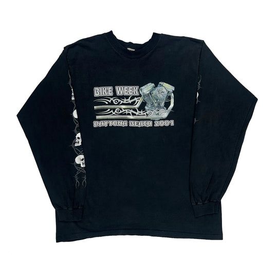 Bike Week Daytona Beach 2001 Unbranded Single Stitch Long Sleeve T-Shirt - Medium Black Cotton