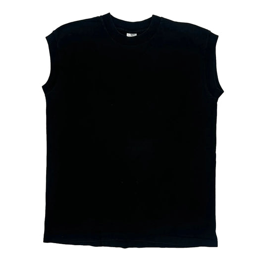 Vintage Fruit Of The Loom Single Stitch Vest - Large Black Cotton