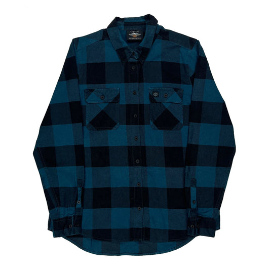 Harley Davidson Checked Flannel Shirt - Large Blue Cotton