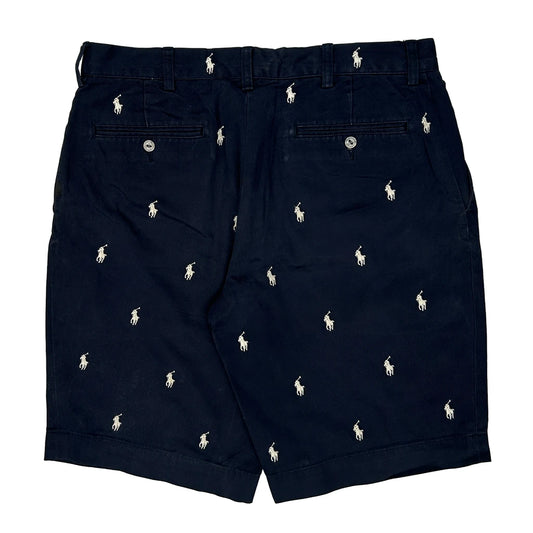 Vintage Polo By Ralph Lauren All Over Pony Chino Shorts - 33W 9L Navy Cotton