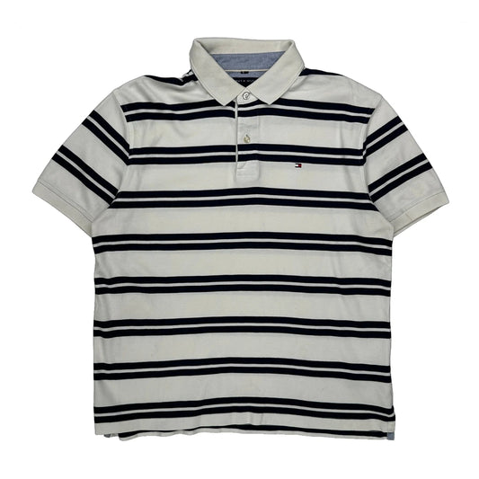 Vintage Tommy Hilfiger Striped Polo Shirt - Large White Cotton