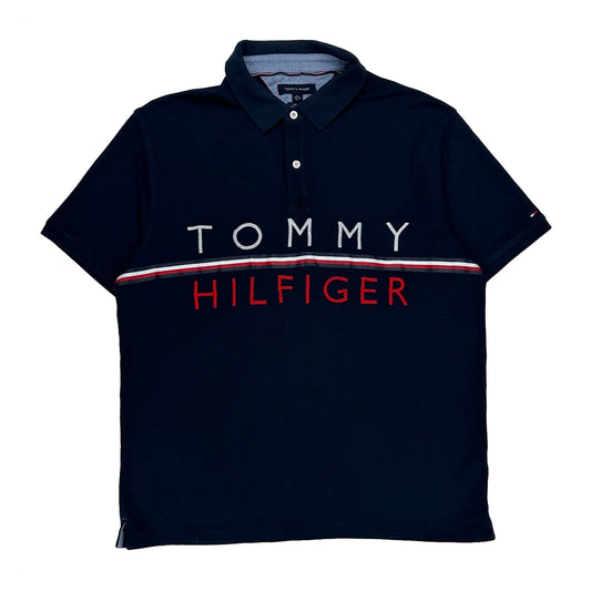 Tommy Hilfiger Spellout Polo Shirt - XL Navy Cotton