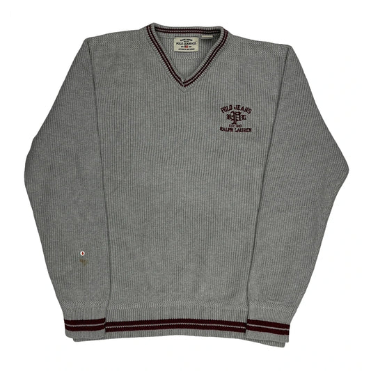 Vintage Polo By Ralph Lauren V-Neck Jumper - Large Grey Cotton