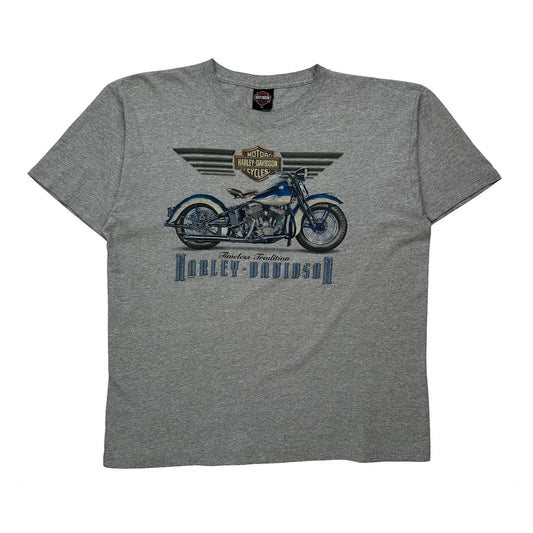 Vintage Motorcycle Harley Davidson Graphic T-Shirt - 2XL Grey Cotton