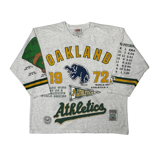 Vintage Oakland Athletics Long Gone Single Stitch Long Sleeve T-Shirt - XL Grey Cotton