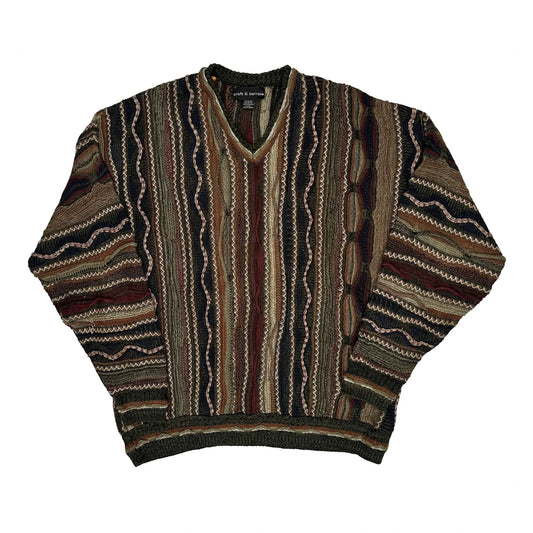 Vintage Croft & Barrow Coogi Style 3D Knit Jumper - XL Multicoloured Cotton Blend