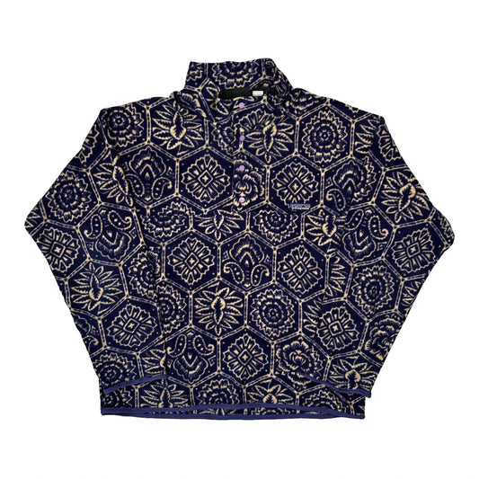 Vintage 90S Made In USA Nepali Hexagon Patagonia T Snap Fleece - Large Blue Polyester