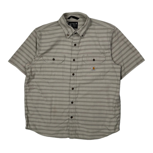Carhartt Striped Short Sleeve Shirt - Large Grey Cotton