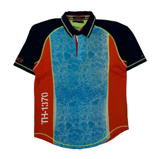 Vintage Th-1370 Tommy Hilfiger Graphic Polo Shirt - XL Multicoloured Cotton