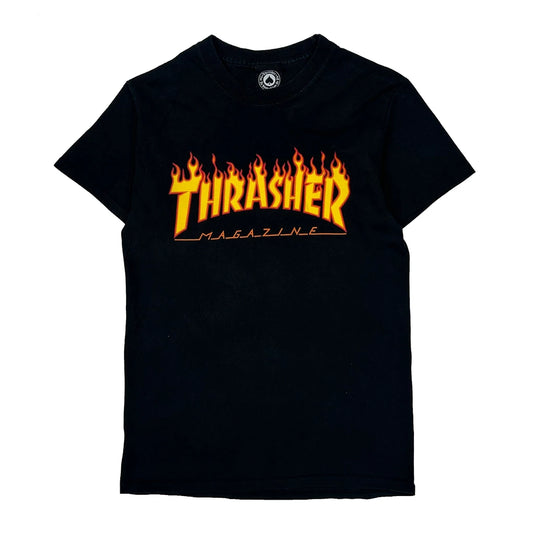 Flame Logo Thrasher Graphic T-Shirt - Small Black Cotton