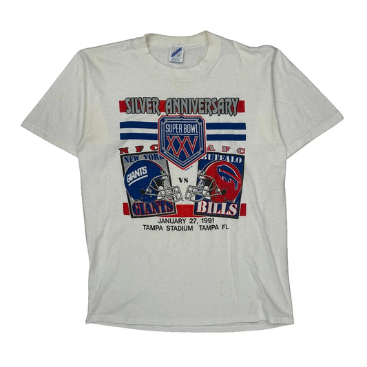 Vintage New York Giants Vs Buffalo Bills Jerzees Single Stitch T-Shirt - Large White Cotton
