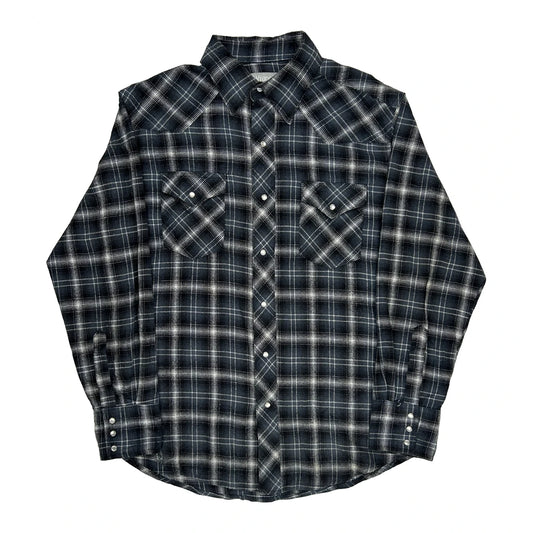 Wrangler Checked Flannel Shirt - Large Blue Cotton