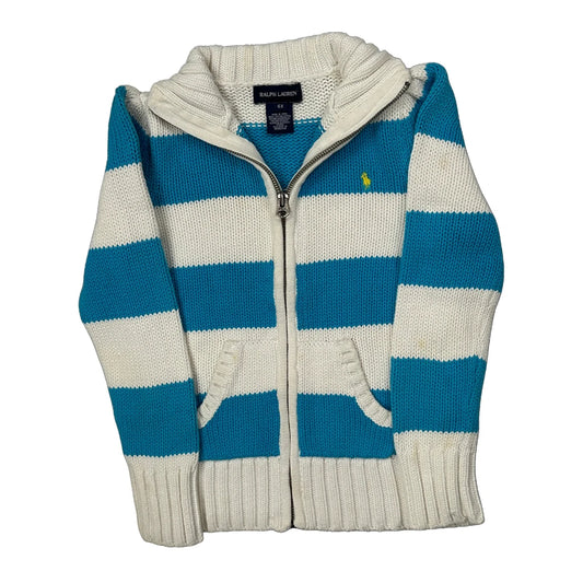 Age 6 Ralph Lauren Striped Zip Up - XS Blue Cotton