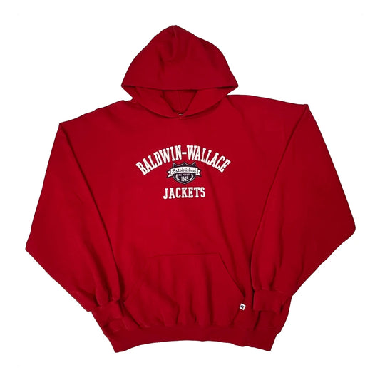 Vintage Baldwin-Wallace Jackets Russell Athletic College Hoodie - 2XL Red Cotton