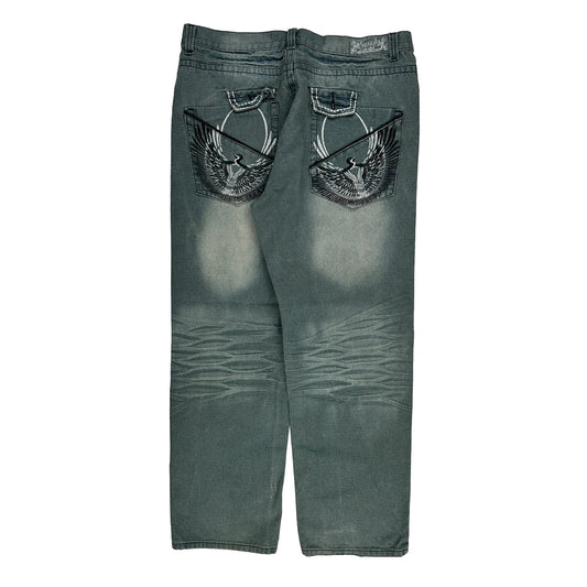 Hip Hop F.U.S.A.I. Jeans Graphic Jeans - 38W 29L Grey Cotton