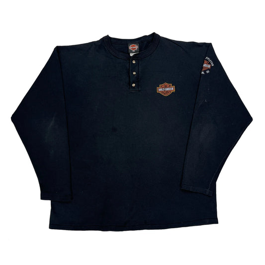 Motorcycles Harley Davidson Oversized Henley Long Sleeve T-Shirt - 2XL Black Cotton