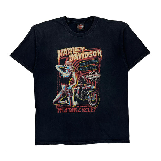 Motorcycles Harley Davidson Graphic T-Shirt - Medium Black Cotton