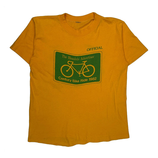 Vintage Century Bike Ride 1982 Unbranded Single Stitch T-Shirt - Medium Yellow Cotton