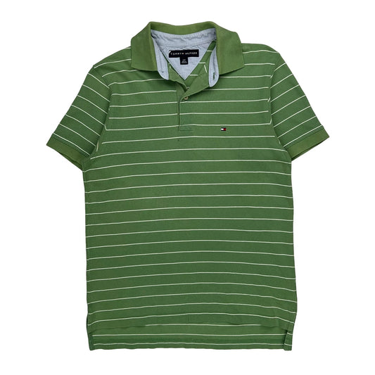 Tommy Hilfiger Striped Polo Shirt - Small Green Cotton