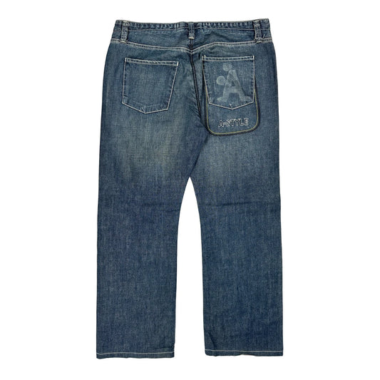 Vintage A-Style Hip Hop Jeans - 36W 30L Blue Cotton