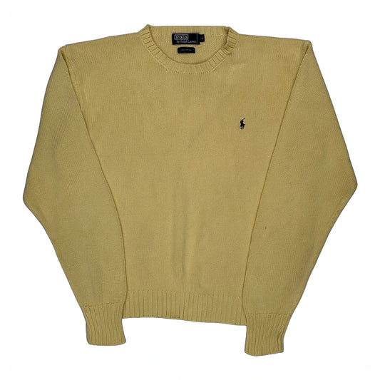 Vintage Polo By Ralph Lauren Chunky Knit Jumper - Large Yellow Cotton