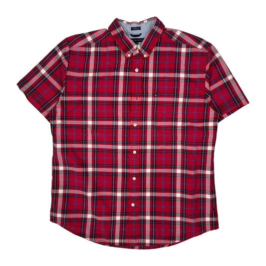 Vintage Tommy Hilfiger Checked Short Sleeve Shirt - XL Red Cotton