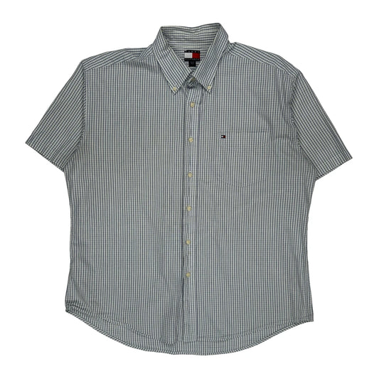 Tommy Hilfiger Striped Short Sleeve Shirt - XL Blue Cotton