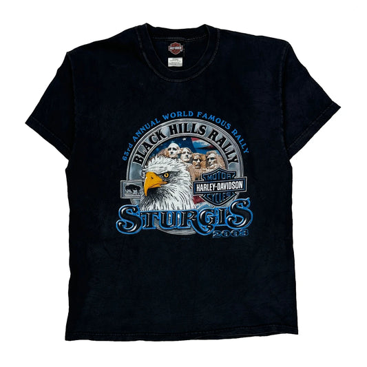 Black Hills Rally Harley Davidson Graphic T-Shirt - Large Black Cotton