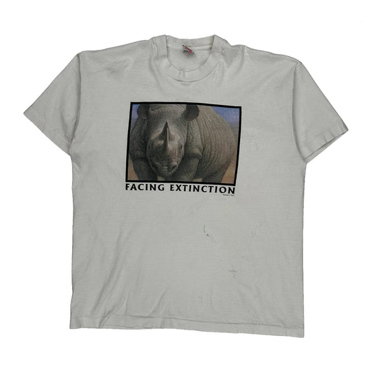 Facing Extinction Fruit Of The Loom Graphic T-Shirt - XL White Cotton