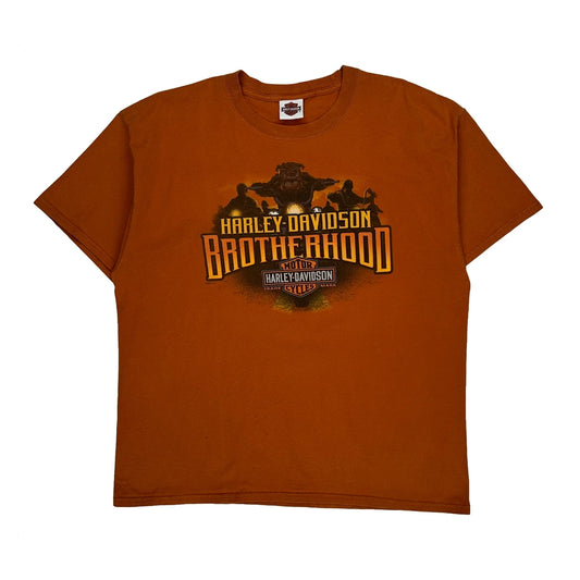 Brotherhood Harley Davidson Graphic T-Shirt - XL Orange Cotton