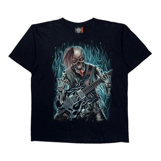 Skeleton Playing Guitar Rock Eagle Single Stitch T-Shirt - XL Black Cotton