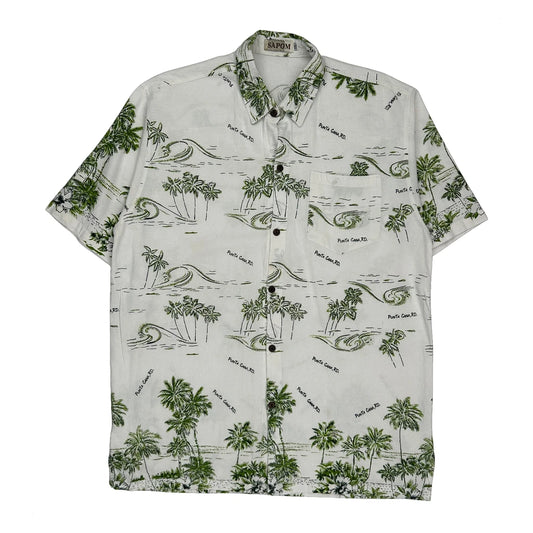 Sapom Graphic Hawaiian Shirt - 3XL White Cotton