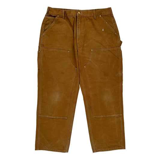 Original Fit Carhartt Double Knee Carpenter Trousers - 38W 30L Brown Cotton