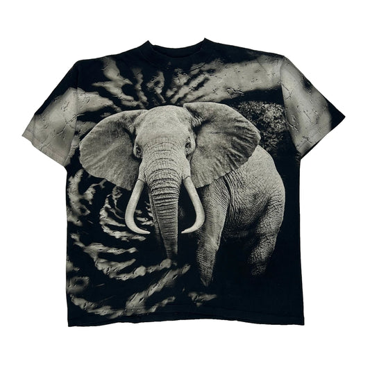 Elephant All Over Print The Mountain Single Stitch T-Shirt - XL Black Cotton