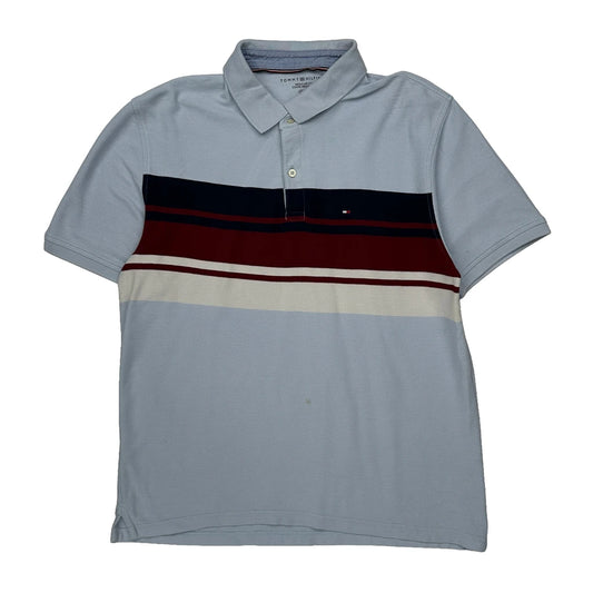 Vintage Tommy Hilfiger Striped Polo Shirt - XL Blue Cotton