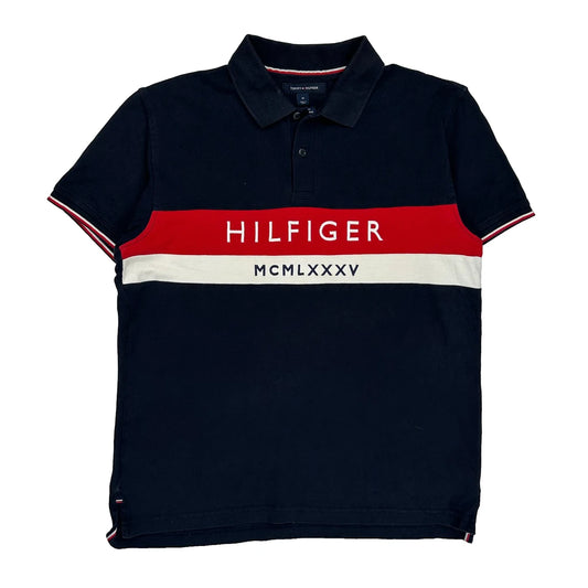 Tommy Hilfiger Spellout Polo Shirt - Medium Navy Cotton