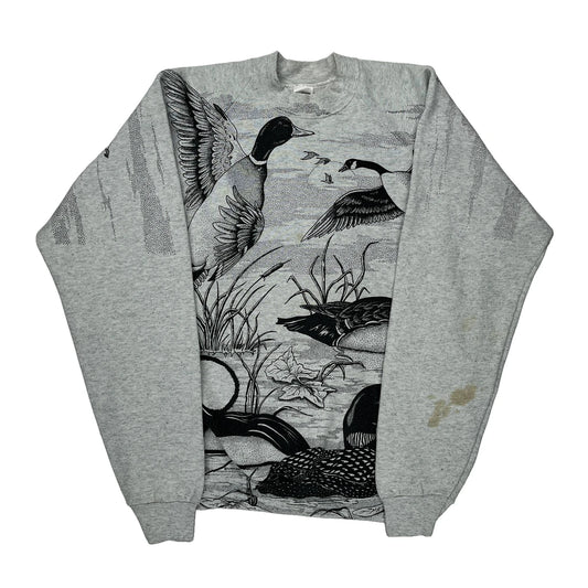 Vintage Fruit Of The Loom Graphic Sweatshirt - XL Grey Cotton Blend