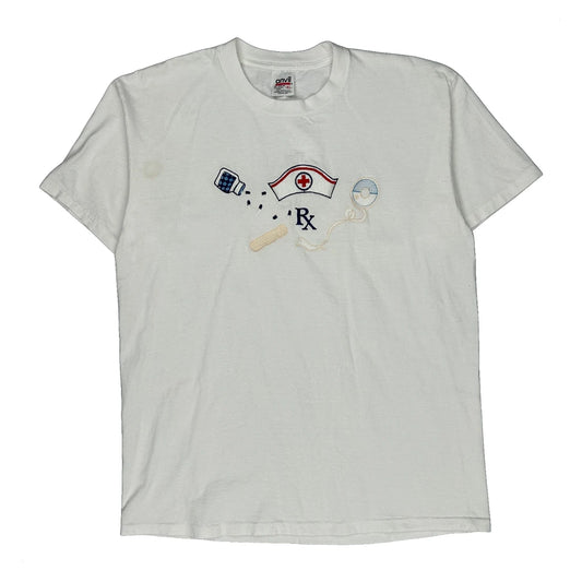 Vintage Medical Theme Anvil Graphic T-Shirt - XL White Cotton