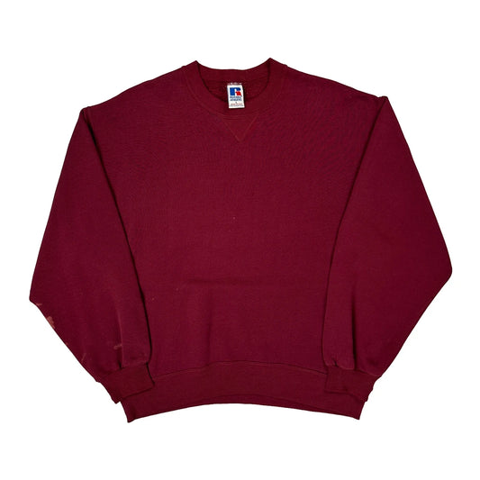 Russell Athletic Sweatshirt - Large Burgundy Cotton