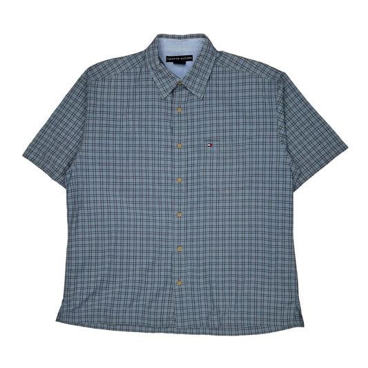 Vintage Tommy Hilfiger Checked Short Sleeve Shirt - Large Blue Cotton