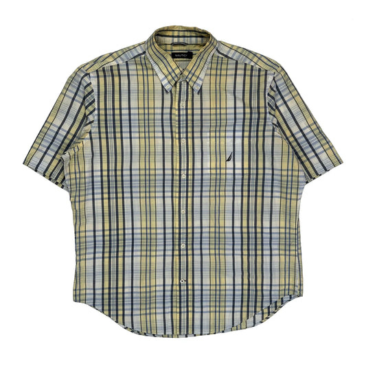 Nautica Checked Short Sleeve Shirt - XL Yellow Cotton
