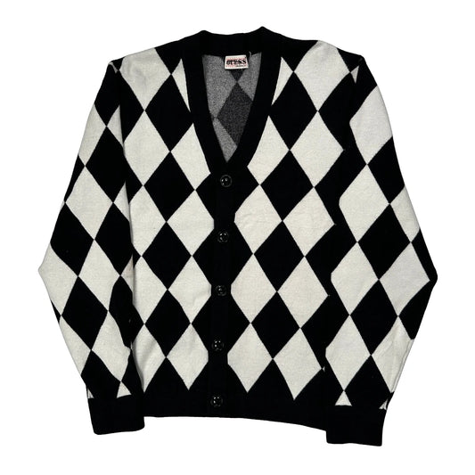 Guess Argyle Cardigan - Large Black & White Acrylic