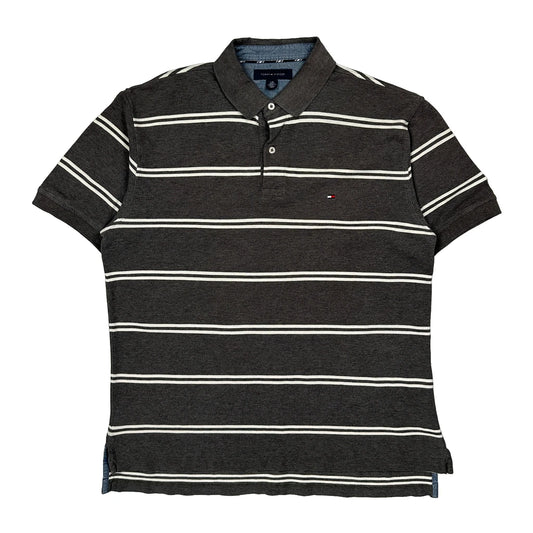 Tommy Hilfiger Striped Polo Shirt - Large Brown Cotton