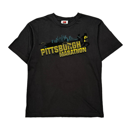 Pittsburgh Marathon Nike Graphic T-Shirt - Medium Black Cotton