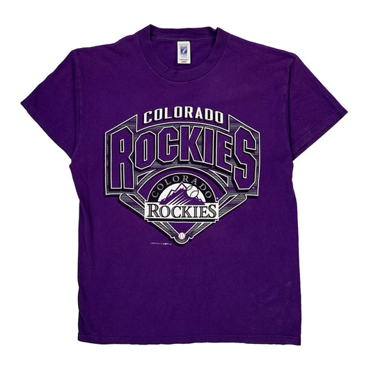 Colorado Rockies Logo Athletics Mlb T-Shirt - Large Purple Cotton