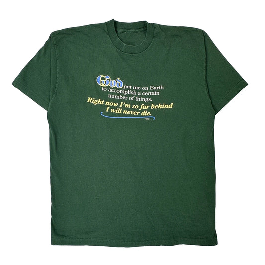 Vintage Humorous Quote Unbranded Single Stitch T-Shirt - XL Green Cotton