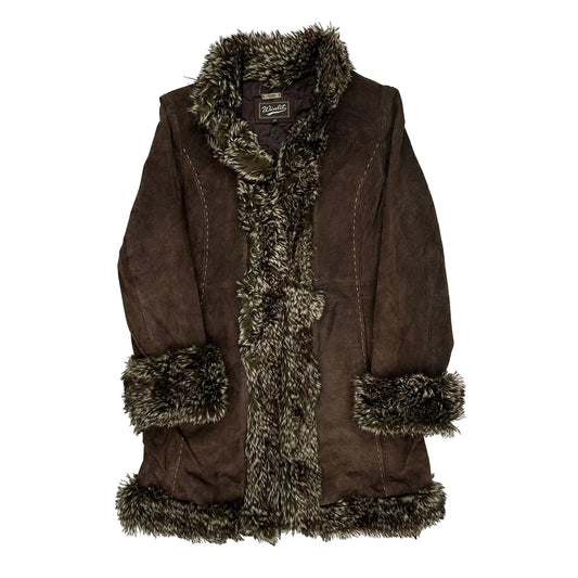 Vintage Winlit Embroidered Afghan Coat - Medium Brown Faux Fur
