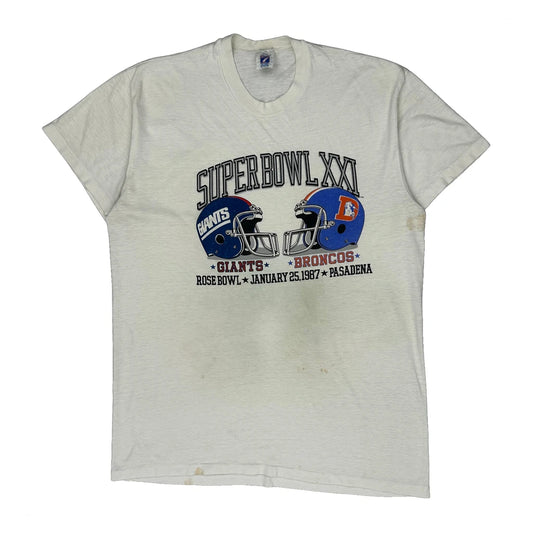 Vintage 80S Super Bowl Xxi Logo 7 Football T-Shirt - XL White Cotton