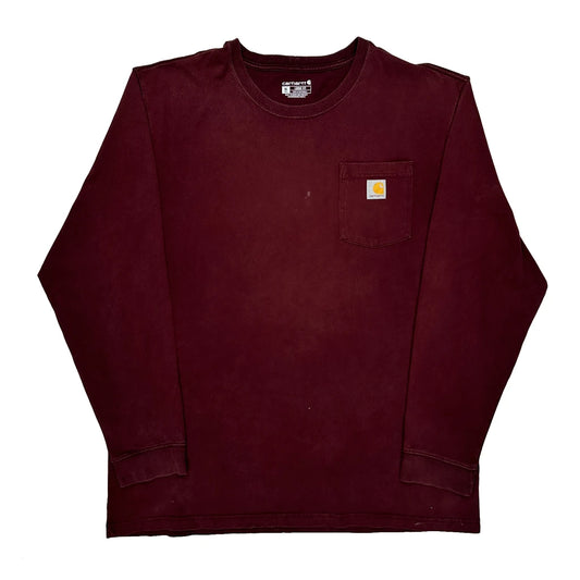 Vintage Carhartt Tall Long Sleeve T-Shirt - XL Burgundy Cotton